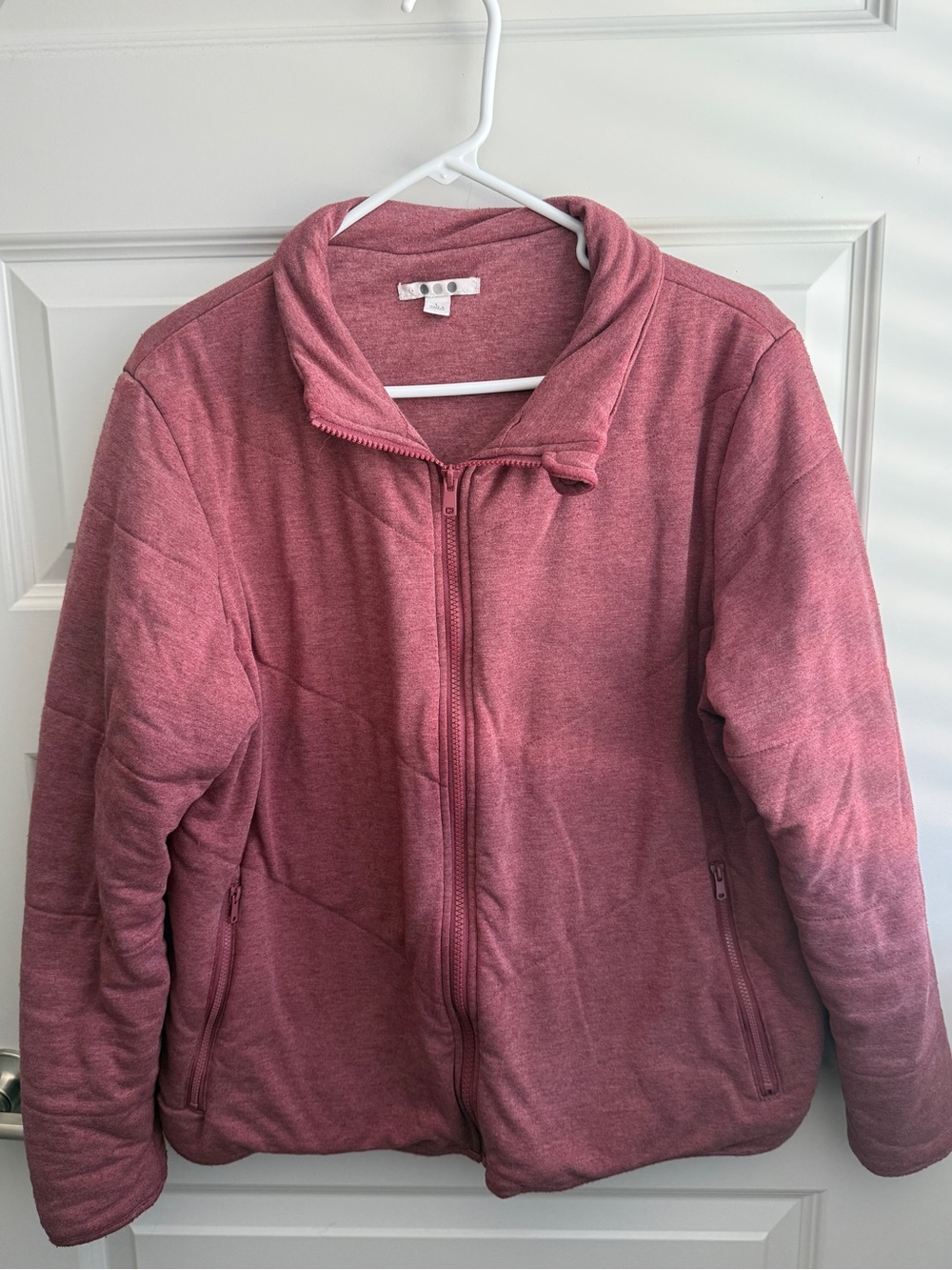 Three Dots Quilted Fleece Jacket Womens Large Red Full Zip Cozy
